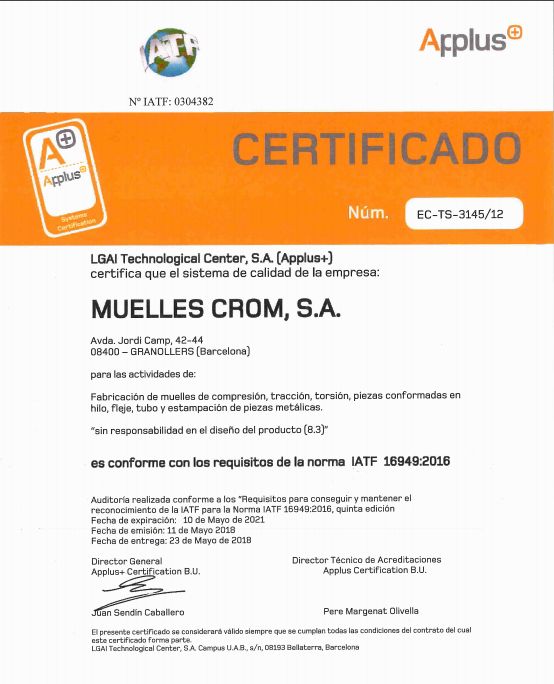 CERTIFICADO ISO TS 16949 MUELLES CROM