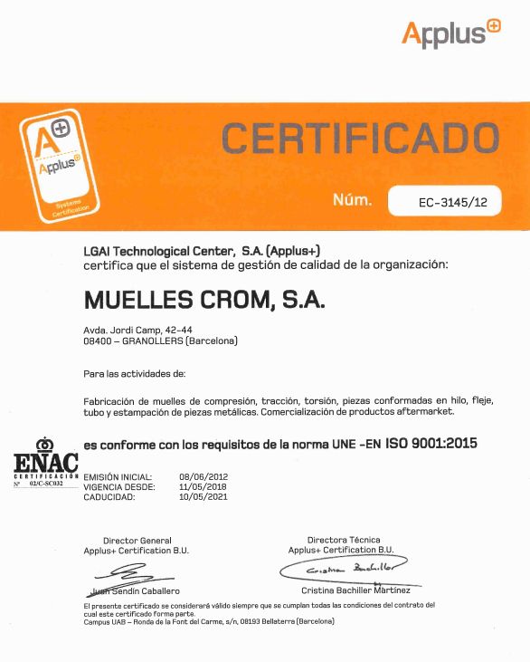 ISO 9001 CERTIFICADO MUELLES CROM